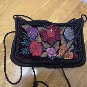 Mexican Floral Embroidered Velvet Purse – Boho Folk Art Statement Bag